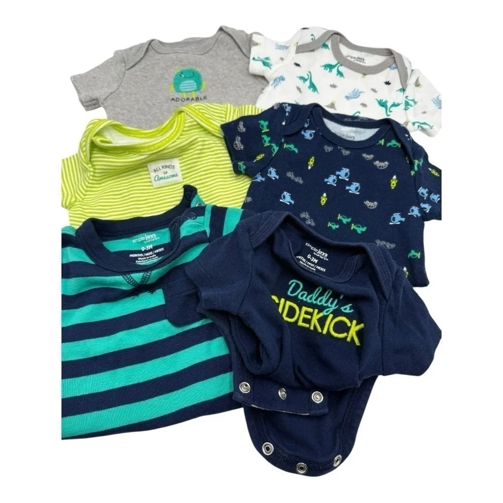 Like New Carter's Kids Striped and Graphic Tees Bodysuits- Green, Blue, Gray